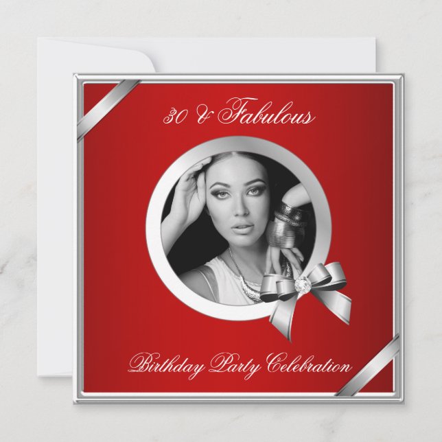 Convite Fabulosa Foto de Prata de Diamante Vermelho Regal  (Frente)