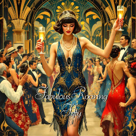 Convite Fabulosa Mulher Art déco dos anos 1920 Azul 50º
