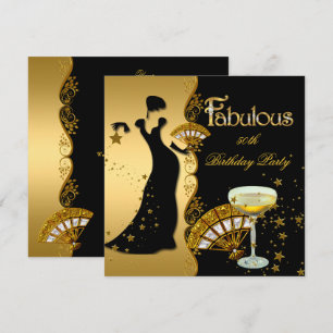 Convite Fabulosa Senhora Deco 50º Aniversário Dourado Pret