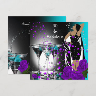 Convite Fabuloso 30 30º Aniversário Rosas Teal Roxo