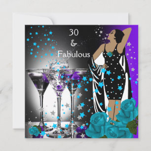Convite Fabuloso 30 30º Aniversário Rosas Verde-azulado Ro