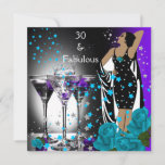 Convite Fabuloso 30 aniversário de 30 anos Teal Rosa Roxo<br><div class="desc">Rosas fabulosas, 30 Martini 30, Festa de aniversário. Deco de Arte Retro Diva, Festa de aniversário de Convite Preto Azul Roxo. Personalize com seus próprios detalhes e idade. Modelo para Sweet 16, 16, Quinceanera 15, 18, 20, 21rua, 30, 40, 50, 60, 70, 80, 90, 100, Fabuloso produto para Mulheres, Meninas,...</div>