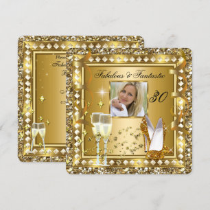 Convite Fabuloso 30 Aniversário de Hollywood Glam Ouro Fot
