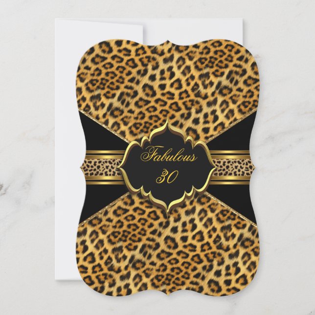 Convite Fabuloso 30 Dourado Leopardo Negro aniversário de  (Frente)