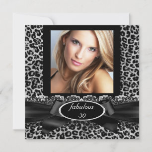 Convite Fabuloso 30 Fotos de Leopardo Preto Branco de Aniv