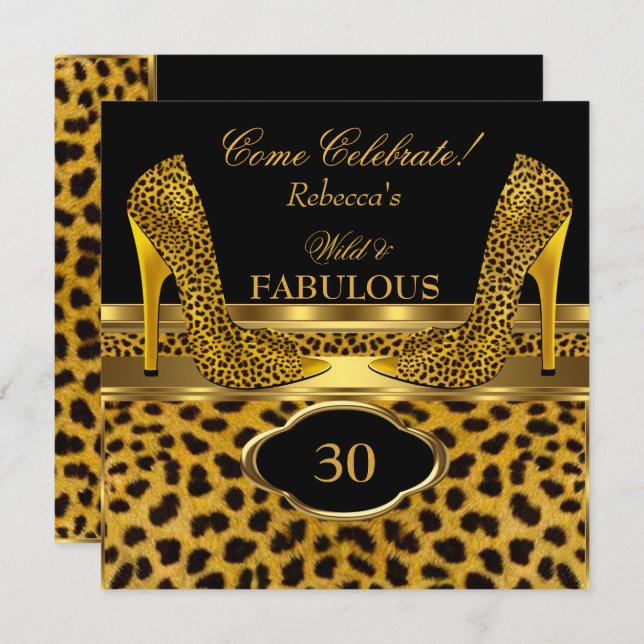 Convite Fabuloso 30 Leopardo Selvagem Dourado Cheetah High (Frente/Verso)