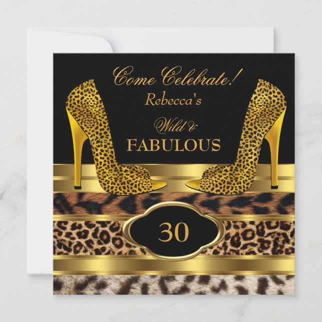 Convite Fabuloso 30 Leopardo Selvagem Dourado Cheetah High (Frente)