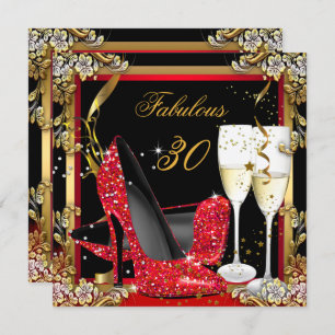 Convite Fabuloso 30 Red Heels, Dourado Partido do Champanh