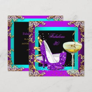 Convite Fabuloso 30 Roxo Azul Turquesa Brilho Dourado Fest