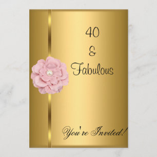 Convite Fabuloso 40º Aniversário Flor Rosa Pérola Dourada