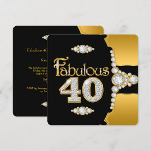 Convite Fabuloso 40 Aniversário de 40 anos Dourado Preto D