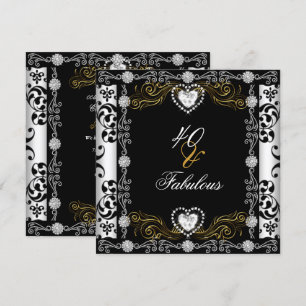 Convite Fabuloso 40 Damask Dourado Black White Silver 40th