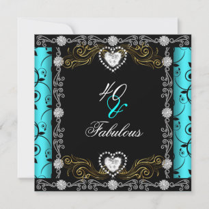 Convite Fabuloso 40 Damask Verde Água Preto Prata 40º Aniv