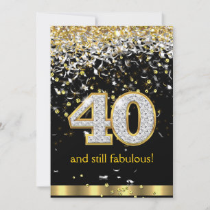 Convite Fabuloso 40 Dourado Prata serpentinas 40º Aniversá
