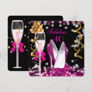 Convite Fabuloso 40 Rosa Quente Preto Dourado Bolhas 40º F