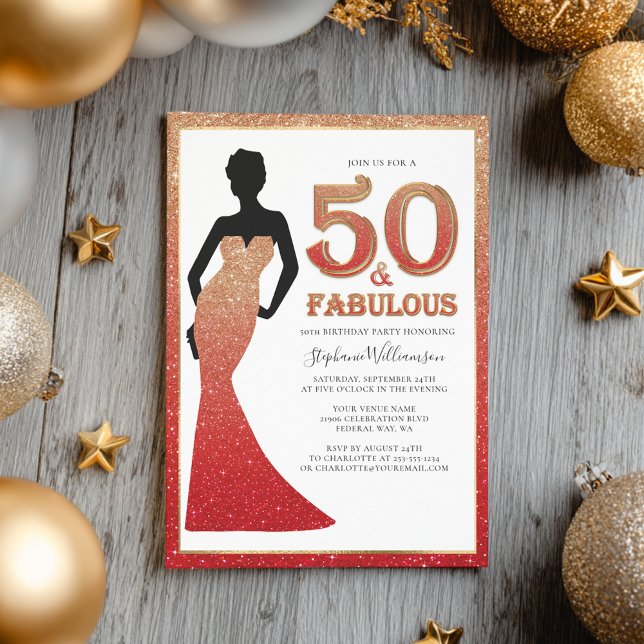 Convite Fabuloso 50º Aniversário Ombre Glitter Gown (Fabulous 50th Birthday Ombre Glitter Gown Invitation)