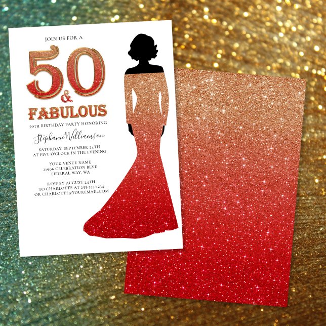 Convite Fabuloso 50º Aniversário Ombre Glitter Gown (Fabulous 50th Birthday Ombre Glitter Gown Invitation)