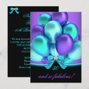 Convite Fabuloso 50º Aniversário Roxo Preto Azul Turquesa 