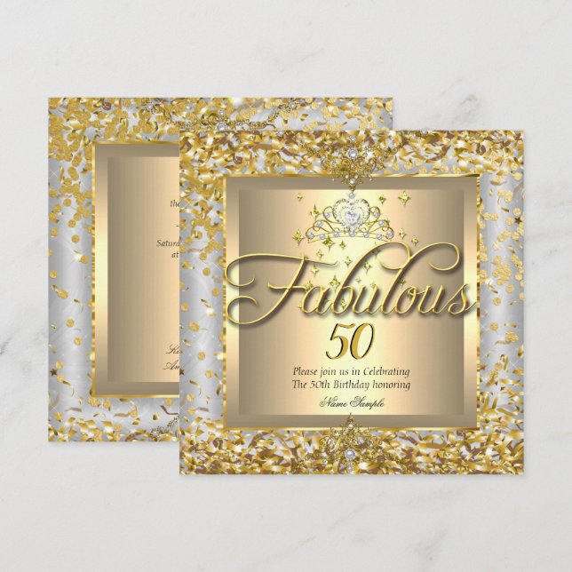 Convite Fabuloso 50º Princesa Festa Prata Cinza (Frente/Verso)