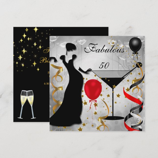 Convite Fabuloso 50 50ª Festa de aniversário de Dama Verme (Frente/Verso)