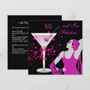 Convite Fabuloso 50 Aniversário de 50 anos Festa Diva Rosa