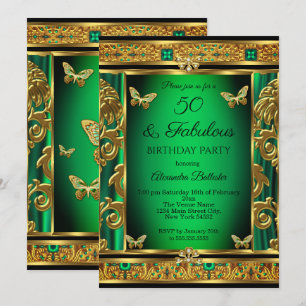 Convite Fabuloso 50 Aniversário Esmeralda Verde Borboleta