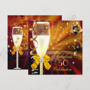 Convite Fabuloso 50 Aniversário Festa Champanhe Dourado Pr