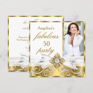 Convite Fabuloso 50 Aniversário Fotográfico Diamante Falso