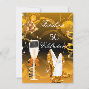 Convite Fabuloso 50 Aniversário Laranja Dourado Amarelo