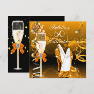 Convite Fabuloso 50 Aniversário Laranja Dourado Festa de A