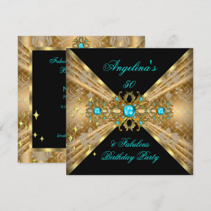 Convite Fabuloso 50 Azul Turquesa Dourado Preto Damasco An