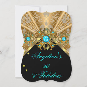 Convite Fabuloso 50 Azul Turquesa Dourado Preto Damasco An