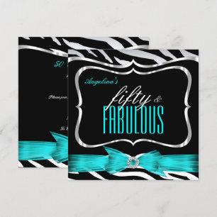 Convite Fabuloso 50 Azul Turquesa Zebra Preto Aniversário