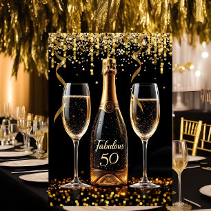 Convite Fabuloso 50 Brilho Dourado Champanhe Preto