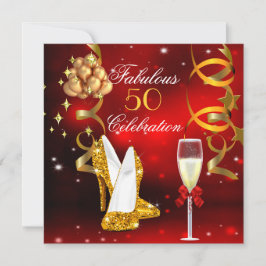 Convite Fabuloso 50 Campanha Dourada Vermelha de alto salt