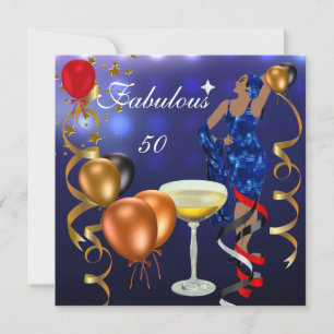 Convite Fabuloso 50 Cinquenta Diva Azul Preto Luzes Vermel
