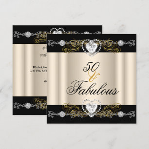 Convite Fabuloso 50 Creme Preto Dourado Prata Aniversário