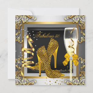 Convite Fabuloso 50 Dourado Leopardo Prata Champanhe Anive