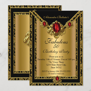 Convite Fabuloso 50 Elegante Damasco Dourado Gema Vermelha
