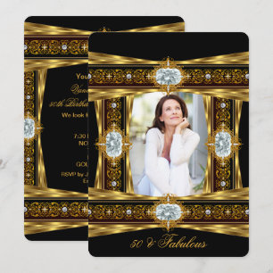 Convite Fabuloso 50 Elegante Diamante Joia Ouro Preto Foto