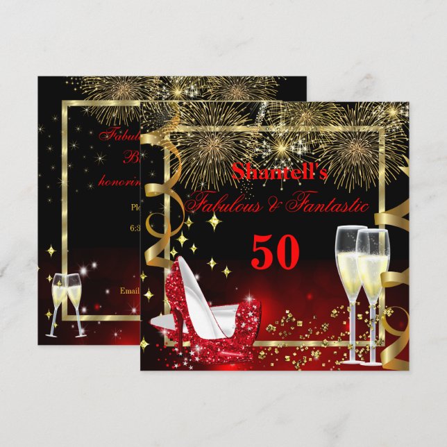 Convite Fabuloso 50 Fabulosa Festa Dourada Festiva Fantást (Frente/Verso)