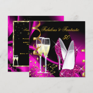 Convite Fabuloso 50 Fantástico Aniversário Rosa Dourado Ab