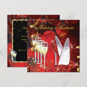 Convite Fabuloso 50 Fantástico Champanhe Dourado Vermelho
