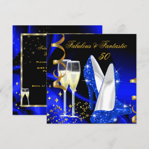 Convite Fabuloso 50 Fantástico Festa Azul Dourado Abstrato