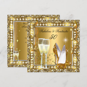 Convite Fabuloso 50 & Fantástico Glam Dourado Prata Aniver