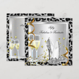 Convite Fabuloso 50 & Fantástico Leopardo Prateado de Aniv