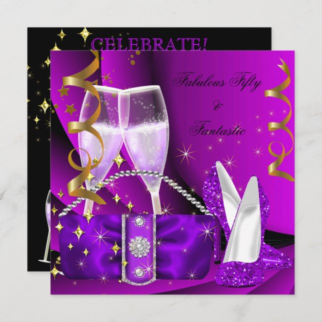 Convite Fabuloso 50 Fantástico Púrpura Alto Salto Aniversá (Frente/Verso)