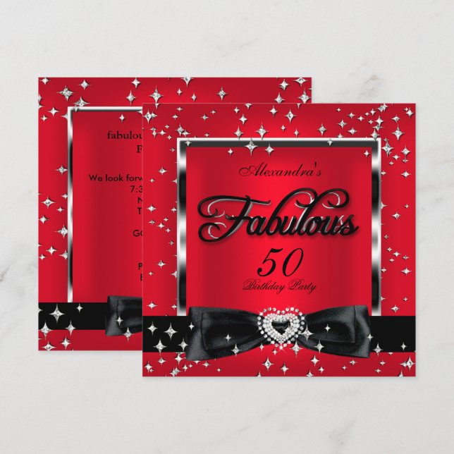 Convite Fabuloso 50 Festa Estrelas Prateadas Vermelhas Pre (Frente/Verso)