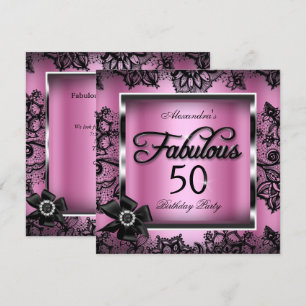 Convite Fabuloso 50 Festa Rosa Damasco Preto Renda Pérola