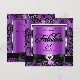Convite Fabuloso 50 Festa Roxo Damasco Preto Renda